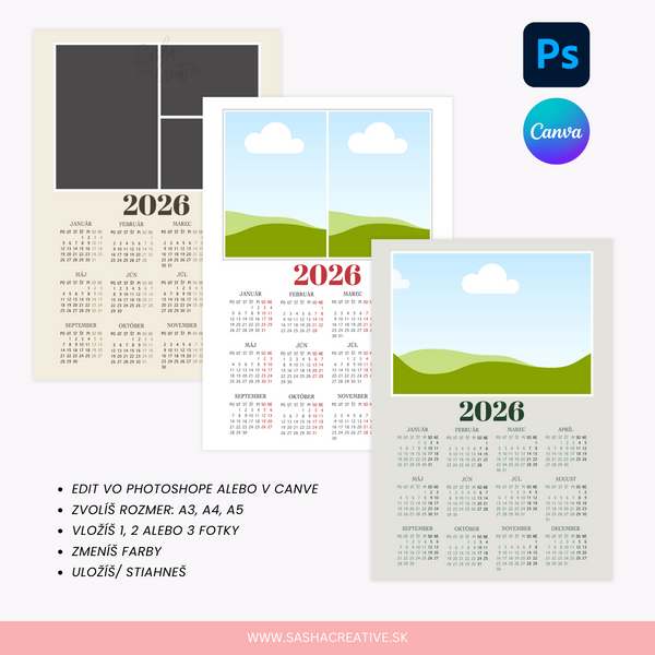 Kalendár 2026 | A3, A4, A5 SLOVENSKY+ČESKY basic